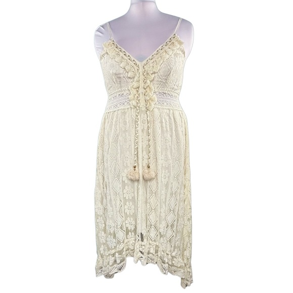 Cupshe Lace Boho Midi Dress | Cream | Size Large | Beachy Romantic - Picture 2 of 16